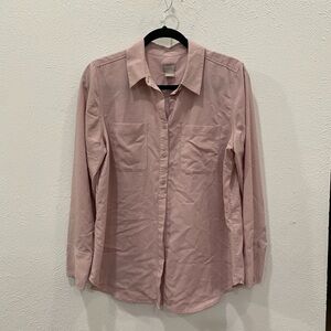 Chico’s Pink Long Sleeve Button Up Swiss Dot Tunic Blouse sz 1 M/8